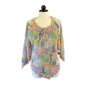 Sunny South Vintage Floral Sheer Boho Embroidered Sleeves Sz VTG 16 (L)